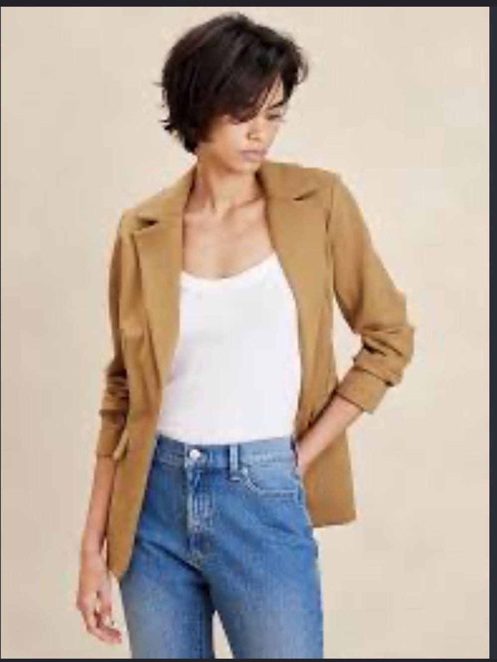 Banana Republic Long and Lean Ponte Blazer - tannin, size XL